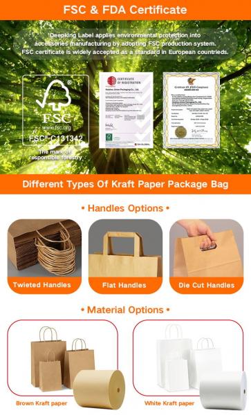 Handle Kraft Fruit Paper Bags Compostable For Fruit Packaging Takeaway