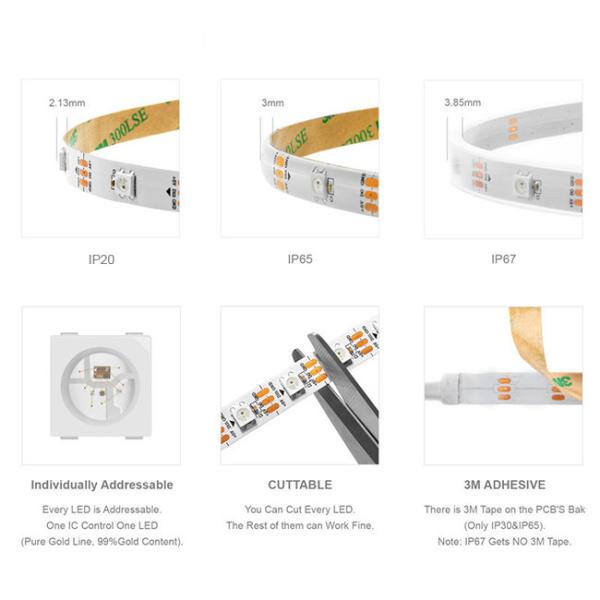 Ip20 Ip65 Ip67 Smart LED Music Light Strip 96 100 144leds Flexible Pixels Ws2812b