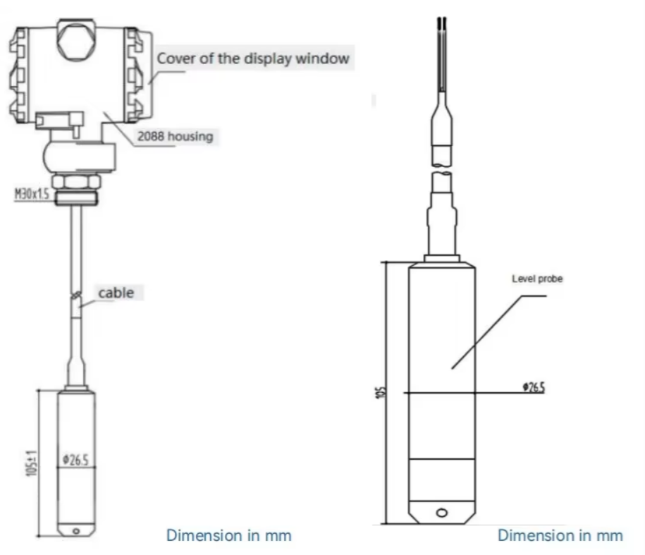 Submersible Hydrostatic Level Transmitter 4-20mA RS485 HART 24VDC