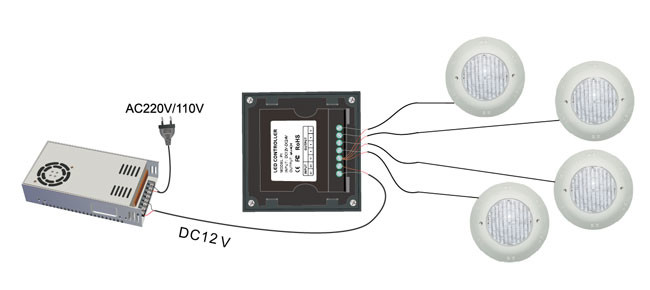 High Reliability LED Pool Light Controller , DC 12V 192W Dimmer Control Panel