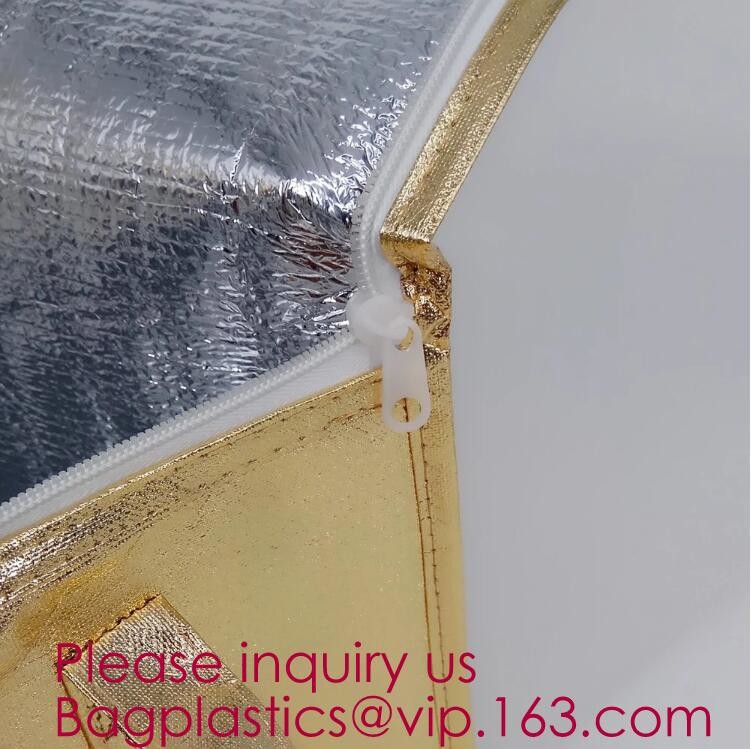 Custom Packing Aluminum Foil Zip-Lock Grocery Handle Thermal Insulation Cooler Bag For Outdoors,Promotional Insulated La