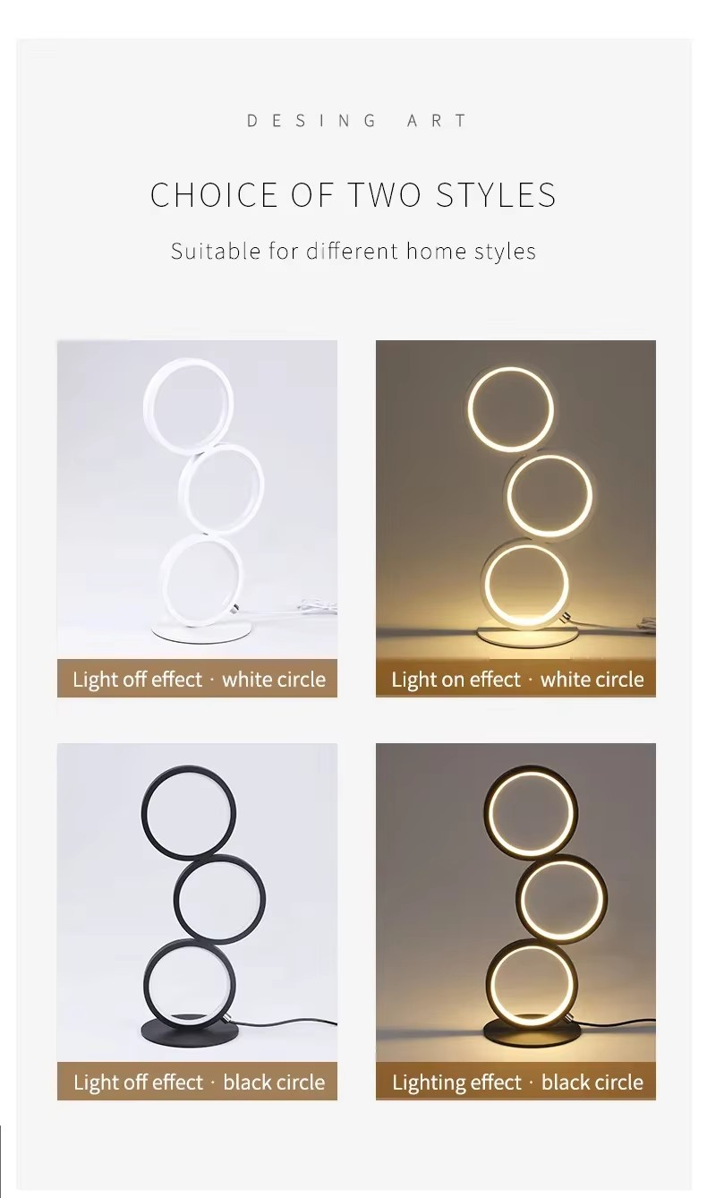 Three Ring Elegant Metal Desk Lamp For Living Room Bedroom Hotel Club Lighting Modern Dimmable Aluminum Table Light