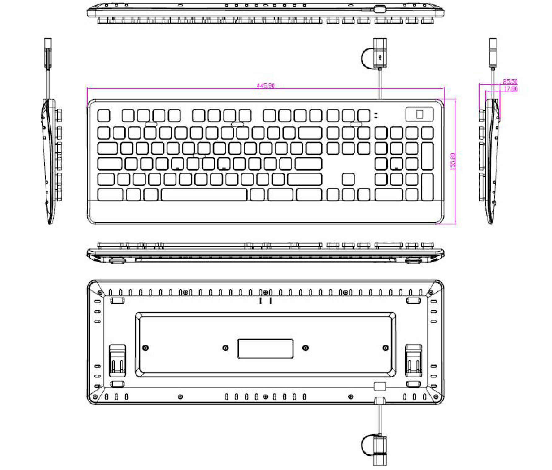 USB Plastic Keyboard With Fingerprint Reader Function Keys Multimedia Keys And Numeric Keys