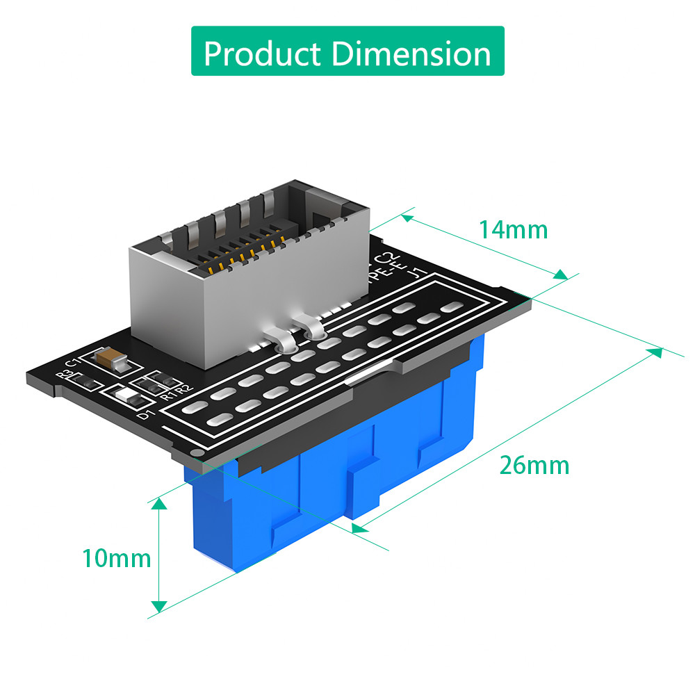 Vertical USB 3.1 Front Panel Socket Key-A Type-E to USB 3.0 for Speed Data Transfer