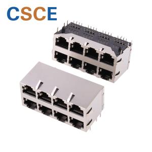 China 2 x 4 RJ45 Multi Connector Ethernet Stacked Solder Termination Connectors on sale