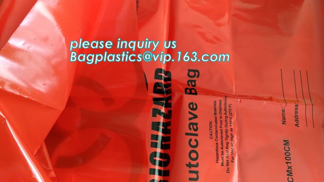 LDPE biohazard waste bin bags disposable medical autoclave bags, biohazard specimen bag plastic adhesive flat bag, bagea