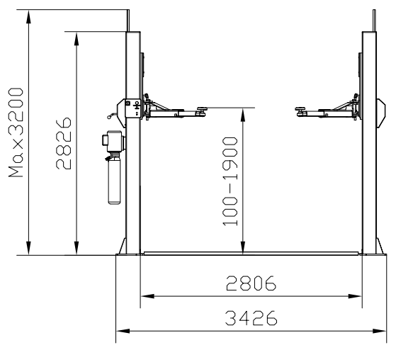 Capacity 4000kg Two Post Vehicle Lift Double Side Lock Release