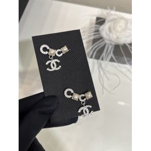 Silver Pearl Crystal Double C Pendant Earrings 18K Gold Plated