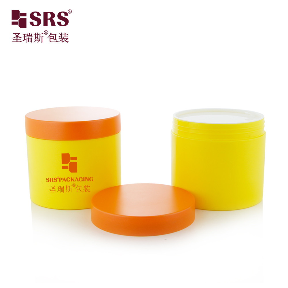 SRSQ 400g Injection Black Glossy PP PCR Recycled Eco-friendly Material Single Wall Body Cream Jars Container Cosmetic Packaging