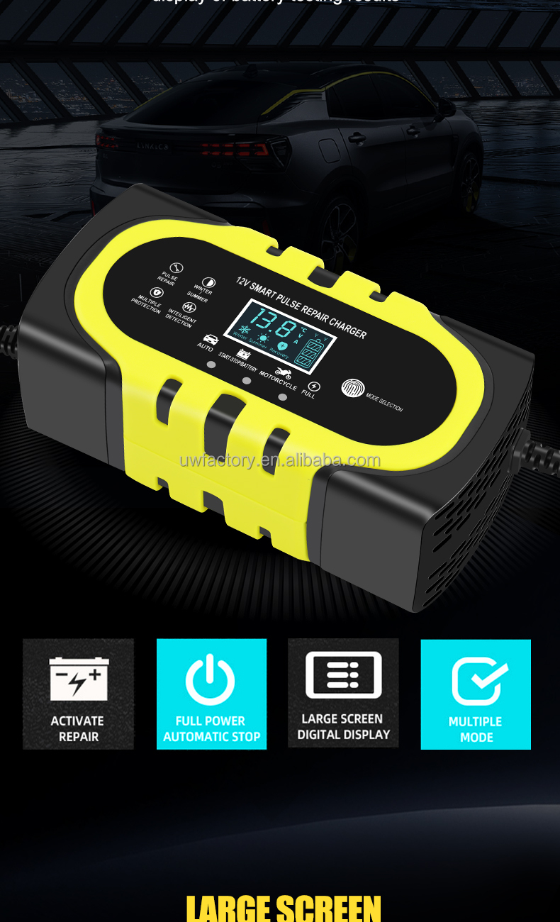 Fast Charging Speed 15W 12V 10A Motorcycle Car Battery Charger for EU Us UK Au Plugs 15W Automatic Identification