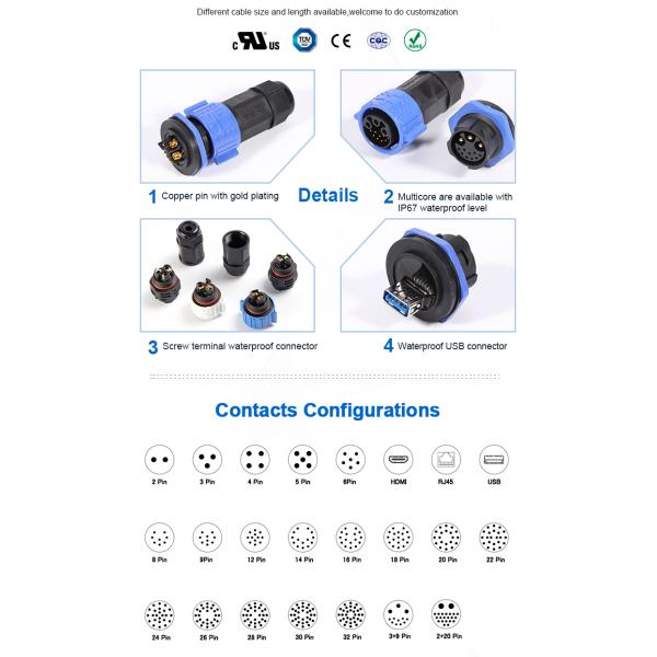 M25 Multi Pin Connectors Waterproof , Pre - Assembly Multi Pin Connectors For Cables