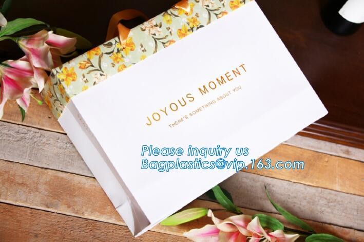 Custom paper bag with handle coated white paper bag printing pattern flower carrier bag,Flower carrier paper bags with d