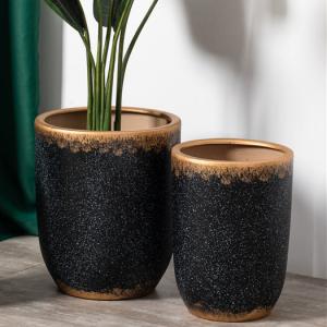 China Minimalism style indoor outdoor balcony decor matte flower pots mold black gold ceramic cactus pots plant pots wholesale
