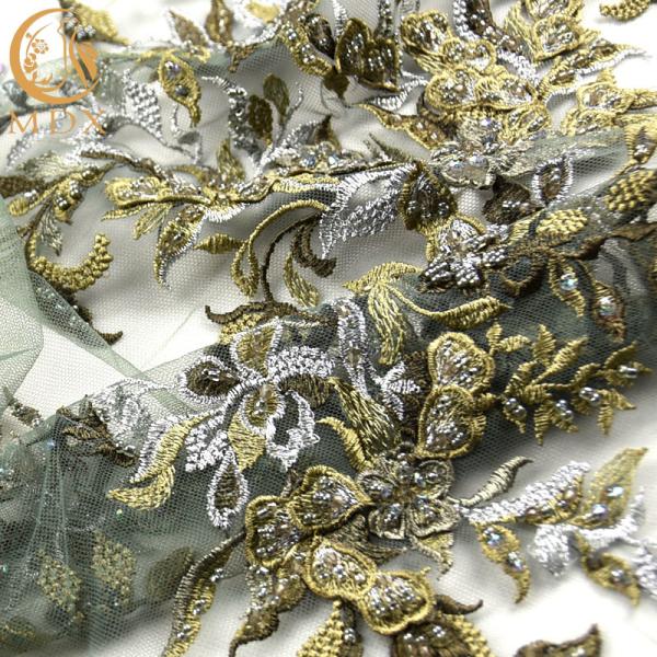 Fashion Beaded 3D Applique Lace Fabric Handmade Embroidery For Bridal Dress