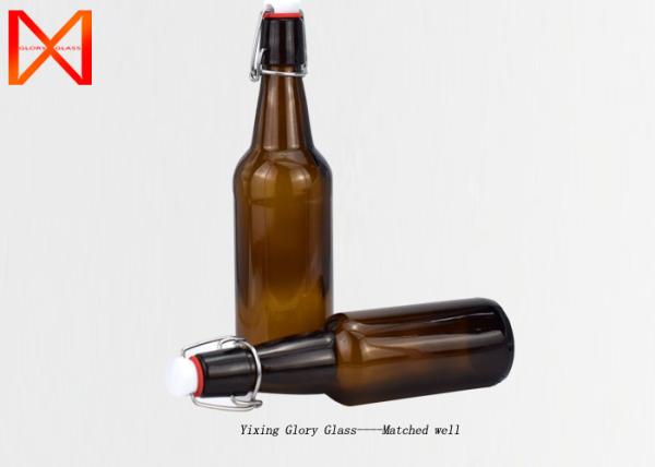 Quality Logo Embossed Swing Top Beer Bottles High Temperature Processed Colorful Print for sale
