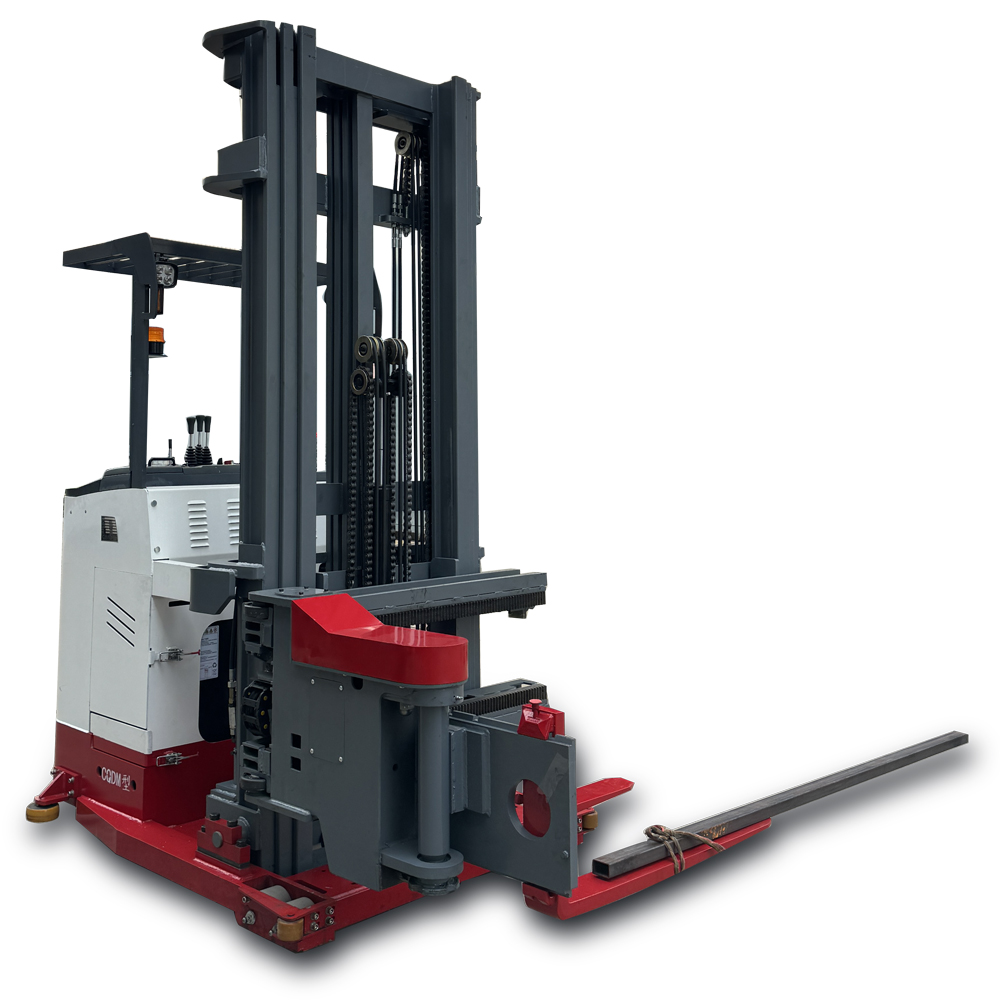 1 ton 1.5 ton battery operated electric 3-way pallet stacker with 180 degree turning forks