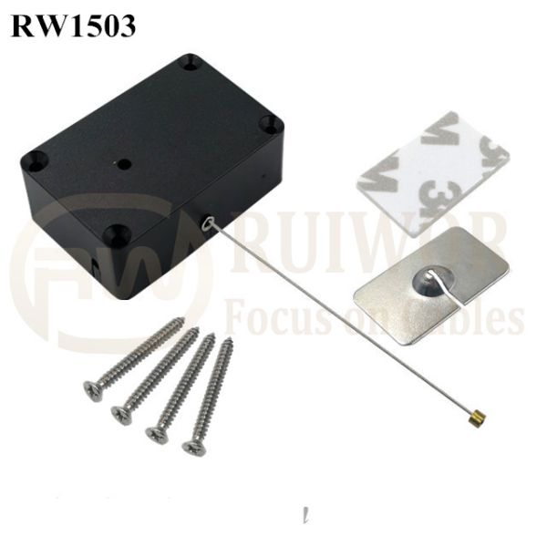 RW1503 Cuboid Multifunctional Retractable Cable With 35X22mm Rectangular Adhesive Metal Plate For Mobile Phones Retail Security Display