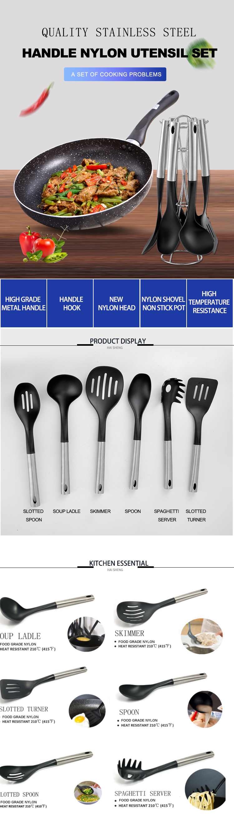 Silk Printing Logo Kitchen Gadgets 6 pcs Wooden Kitchen Utensils Set for Home Kitchen