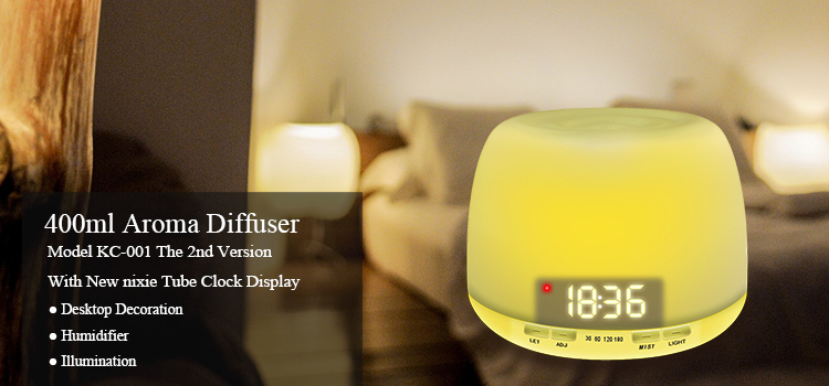 Home Alarm Clock Essential Oil Diffuser With 7 Color LED Light