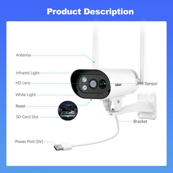 Security Camera Outdoor Wireless WiFi Battery Camera with Solar panel Color Night Vision PIR Human Detection