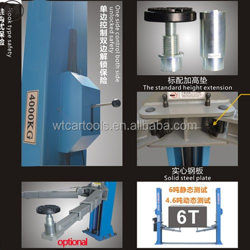 4000kg Lifting Capacity Two Post Car Lift With 2 Steps Support Arm And Floor Plate