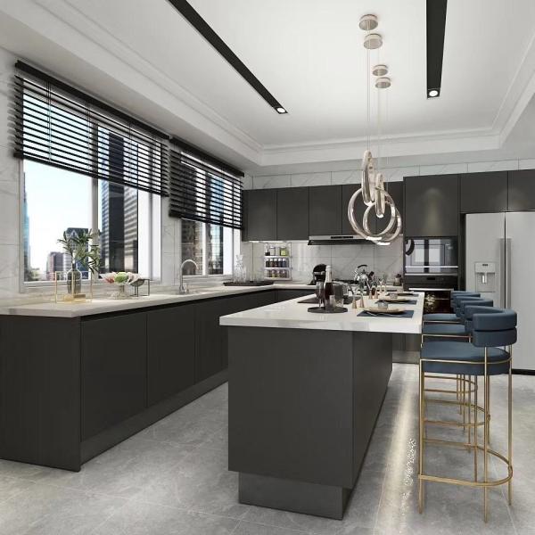 Close-up view of cabinet door finishes and hardware