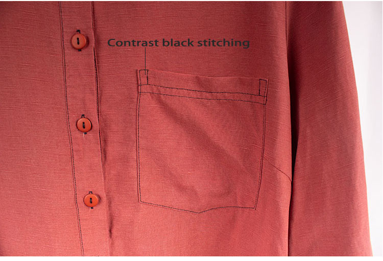 Contrast Stitching Solid Color Tencel Lyocell Clothing