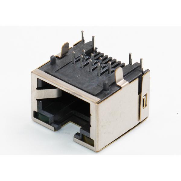 Single Port RJ45 Right Angle Adapter PCB Mount With 50 U" Gold Plating Terminal