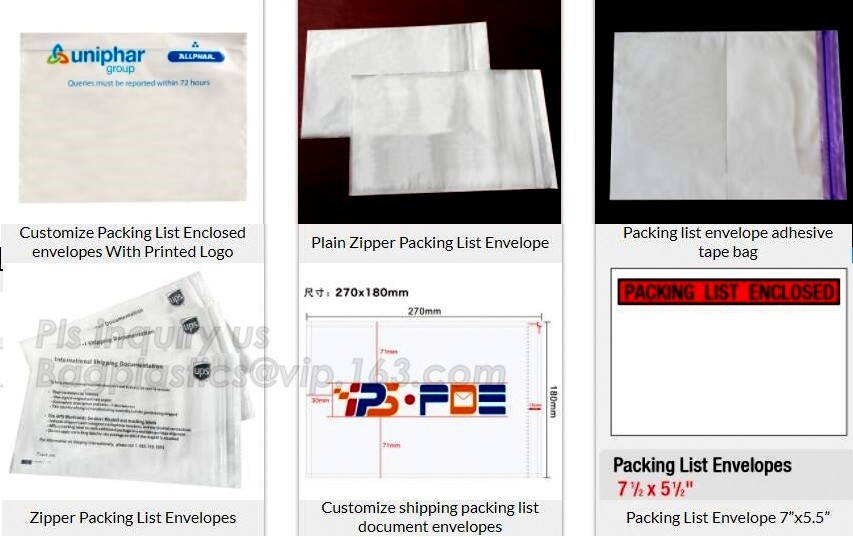 TNT DHL shipping packing list document envelopes, packing list padded envelope, tamper proof express use plastic packing