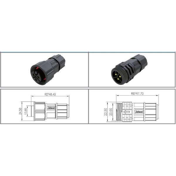 IP68 Waterproof Outdoor Lighting Connectors 20A / 300V 4.5-11mm Cable Diameter