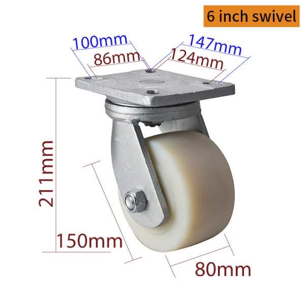 Large Heavy Duty Caster Wheels 6 Inch 150mm Plate MC Caster By Rigid Swivel / Brake Type 936-26
