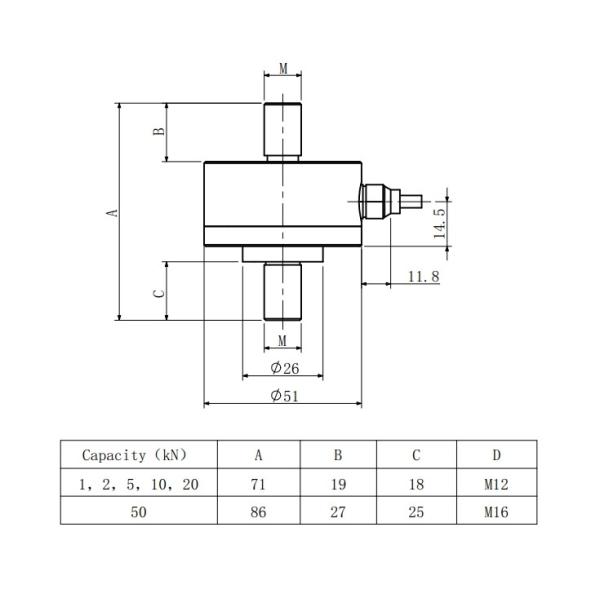 Stainless Steel Tension Compression Force Sensor 1-50 Kn Load Cell 700 Ohm