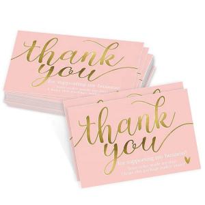 China Rectangle 5'' Pink And Gold Thank You Cards , Thank You Bussiness Cards wholesale