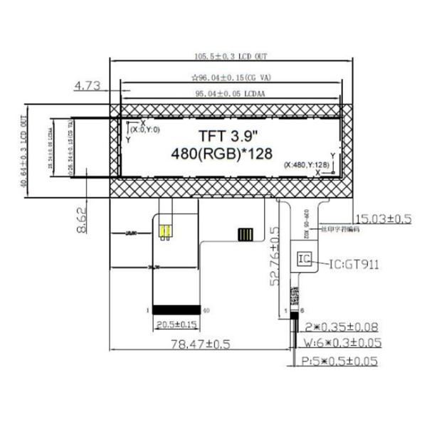 480x128 3.9 Inch RGB TFT LCD Module With Capacitive Touch Screen 40 Pin