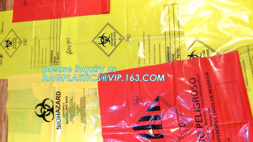 LDPE biohazard waste bin bags disposable medical autoclave bags, biohazard specimen bag plastic adhesive flat bag, bagea