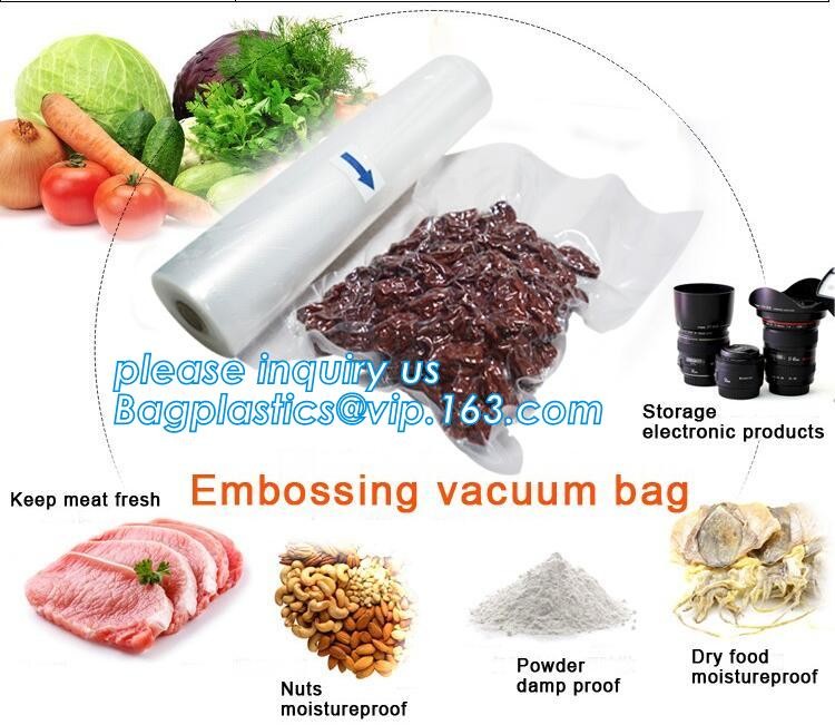 Embossing Resealable Vacuum Food Bags For Household Eco- friendly Texture Vacuum Food Storage Plastic Bag Rolls Moisture