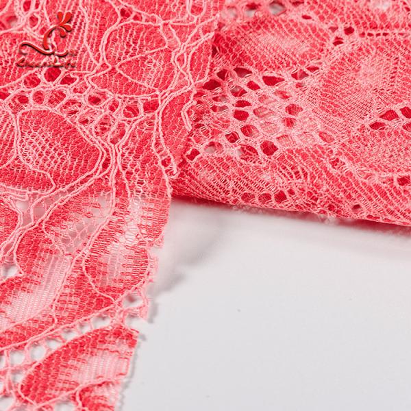 Comfortable Pink Embroidered Lace Fabric Dimensional High Stability