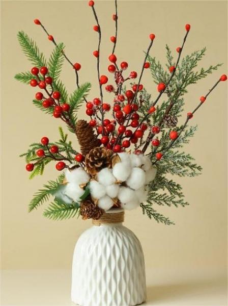 Personalised Fake Holiday Flowers Red Christmas Holly Berries Decoration