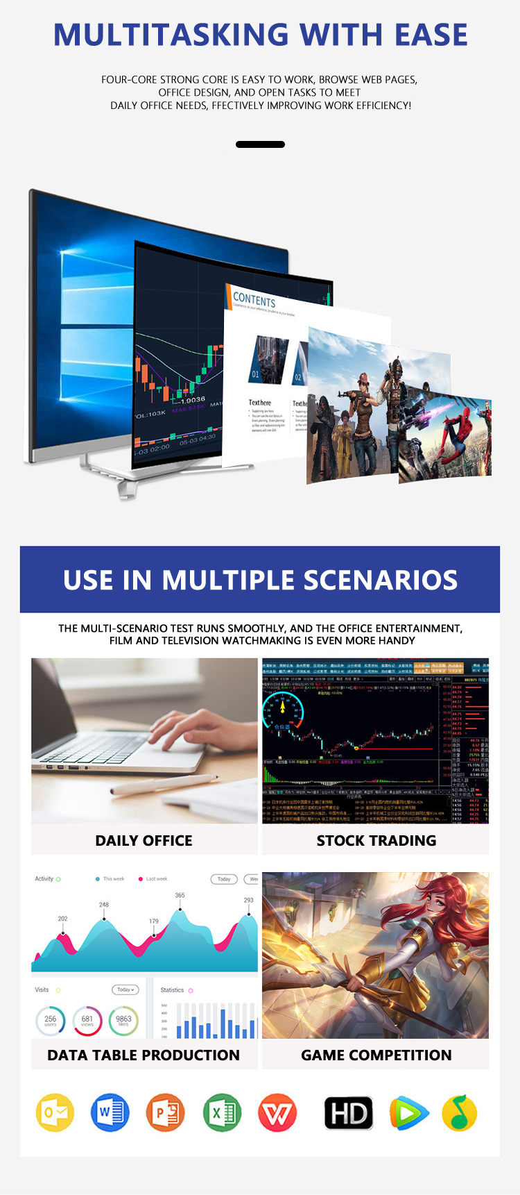 All-in-One Desktop Computer 27 Inch i7 AIO PC with Dual Core Processor and 0.3M Camera