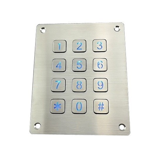 3*4 brushed keys 12 digit keypad metal numeric keypad for access controls system
