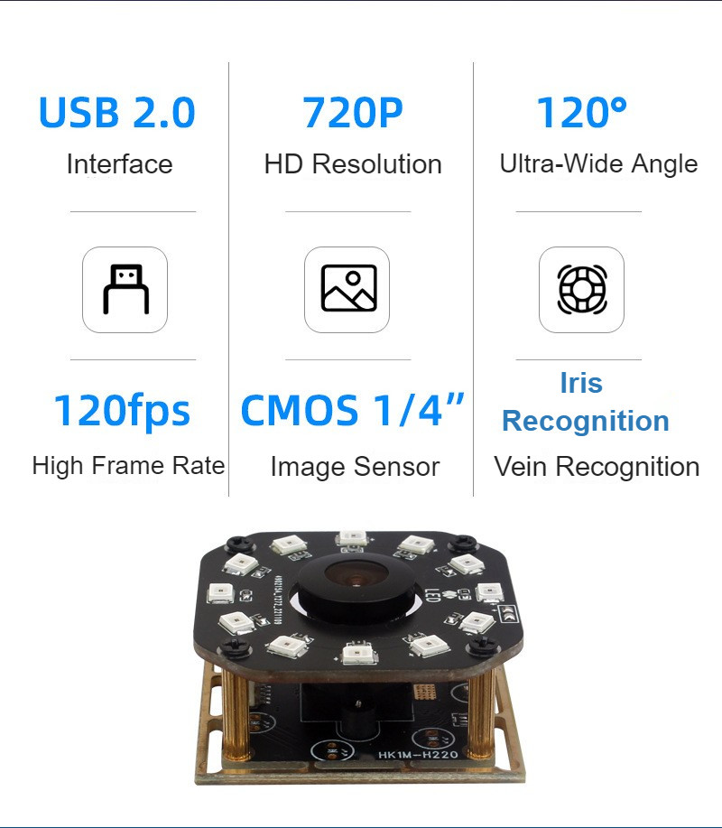 HK1M-H220 Global Shutter 120FPS 1080P High-Frame Camera Module with Wide-Angle Lens for Iris and Vein Recognition