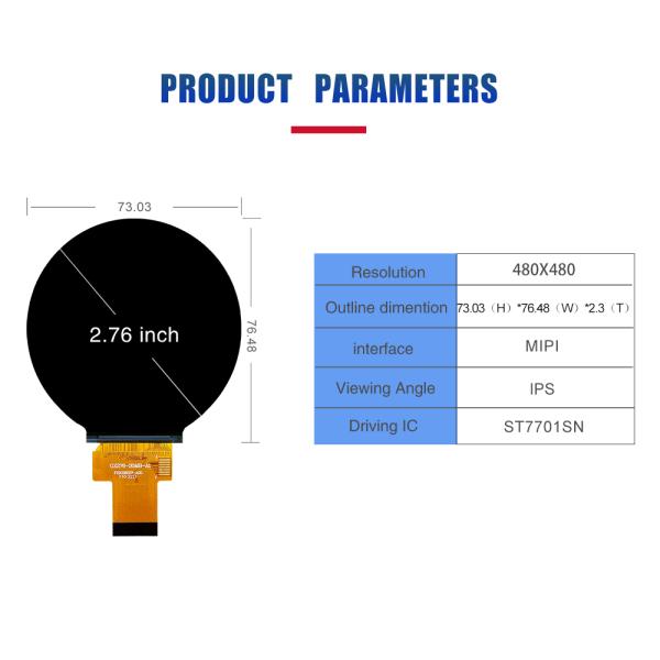 2.76 Inch Circular TFT LCD Display 480x480 Resolution MIPI IC ST7701