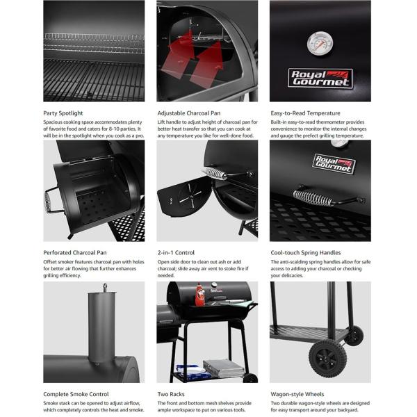 Heavy Duty Large Barrel Charcoal Grill for Garden Smoker DIY Black Cold Rolled Steel