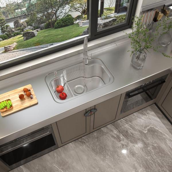 New Chinese Style Teak Wood Grain Kitchen Cabinet U Shaped Kitchen Units Easy Clean