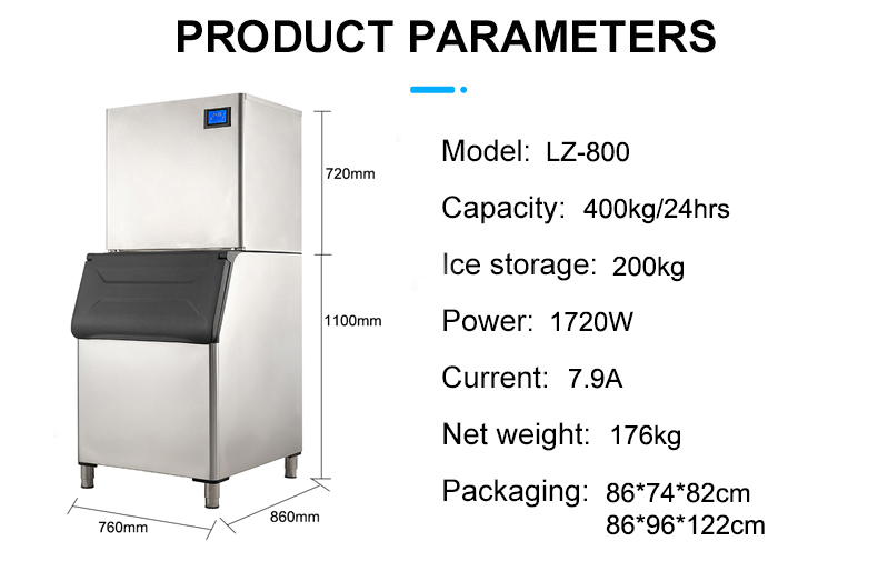 220V LZ-800 Refrigerator Ice Maker Crescent Ice Making Machine 400kg Daily Capacity