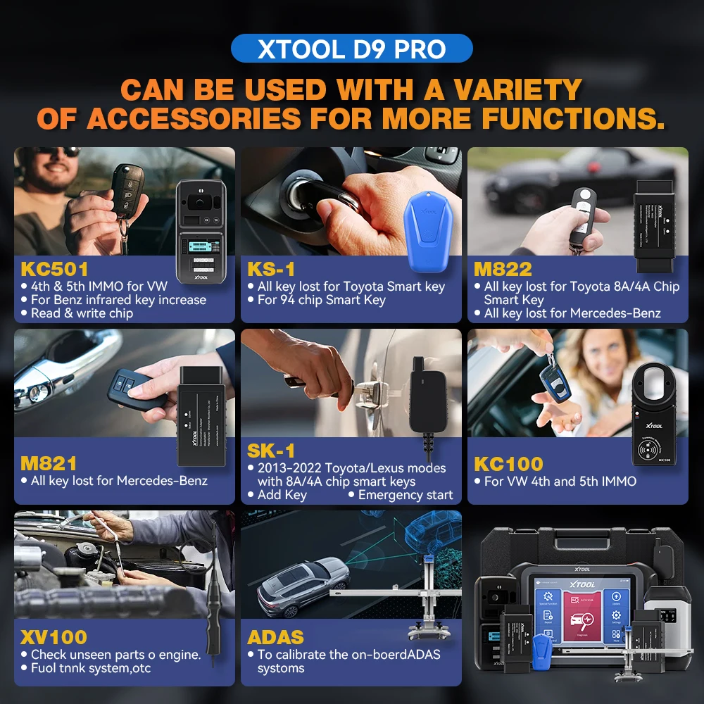 XTOOL D9S Pro Upgraded of D9Pro Car Diagnostic Tools ECU Programming Coding Key Programmer Topology Map Active Test CAN