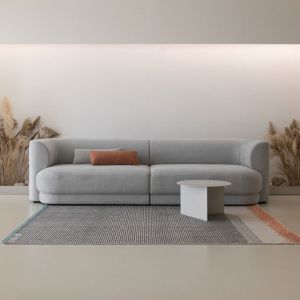 Apartment Sectional Fabric Cloth Sofa Set Ergonomic White Gray