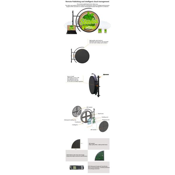 Electronic Led Advertising Display Screen Outdoor Round Led Screen 24 Inch FCC ISO