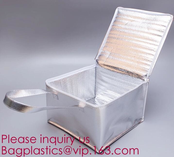 Custom Packing Aluminum Foil Zip-Lock Grocery Handle Thermal Insulation Cooler Bag For Outdoors,Promotional Insulated La