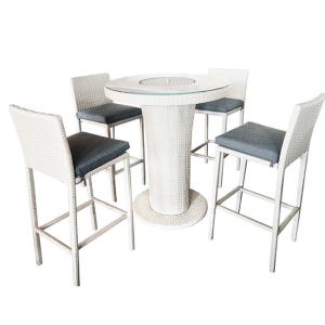 China Hot Selling Outdoor Furniture Bar Set Durable Rattan Wicker Bar Stool And Chairs Poly Rattan Round Bar furniture Set on sale